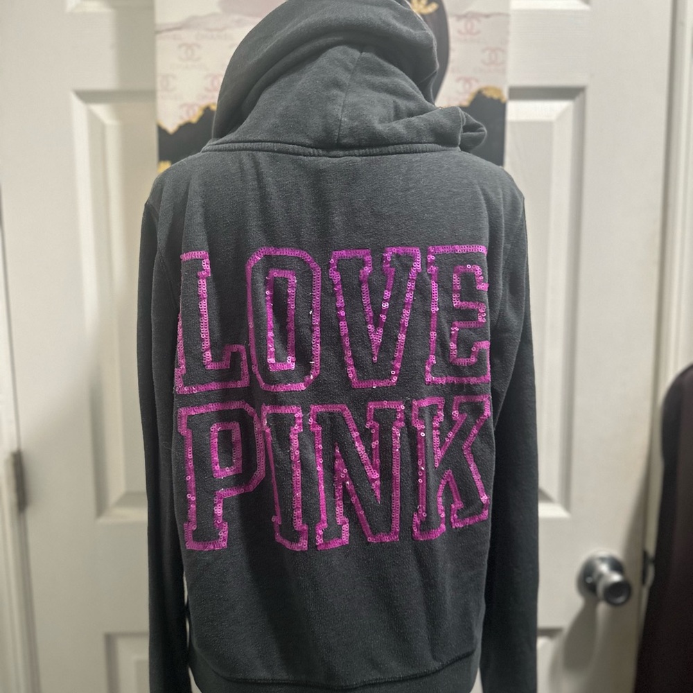 PINK Victoria's Secret bling sequin Hoodie - Gray and Pink
Size large